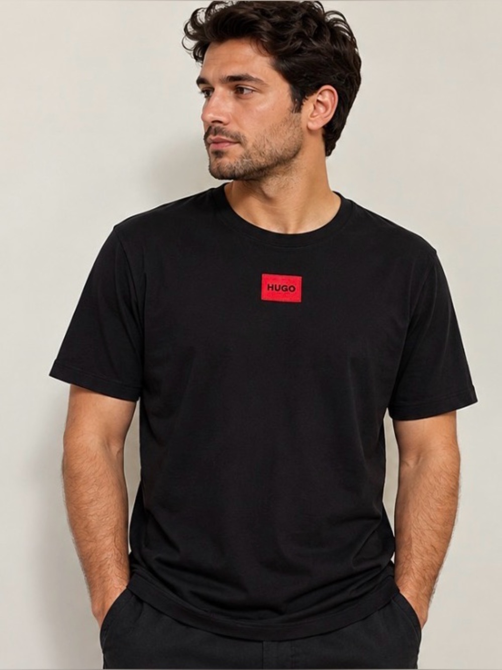 Hugo Boss Black Tee with Red Logo Patch